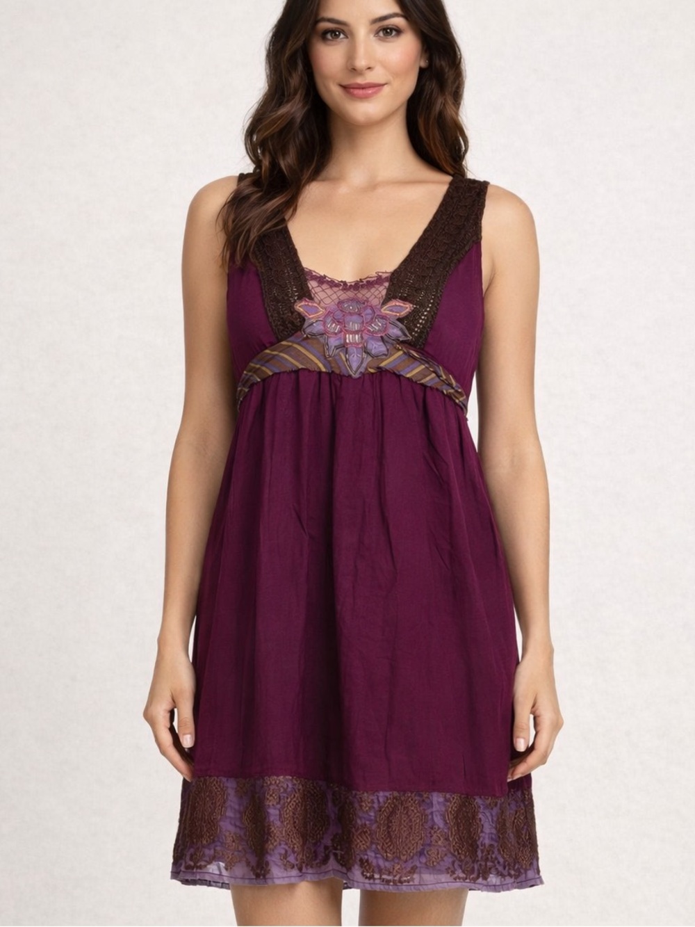 Vintage Free People Dress Y2K Boho Crochet Lace Empire Waist Festival S